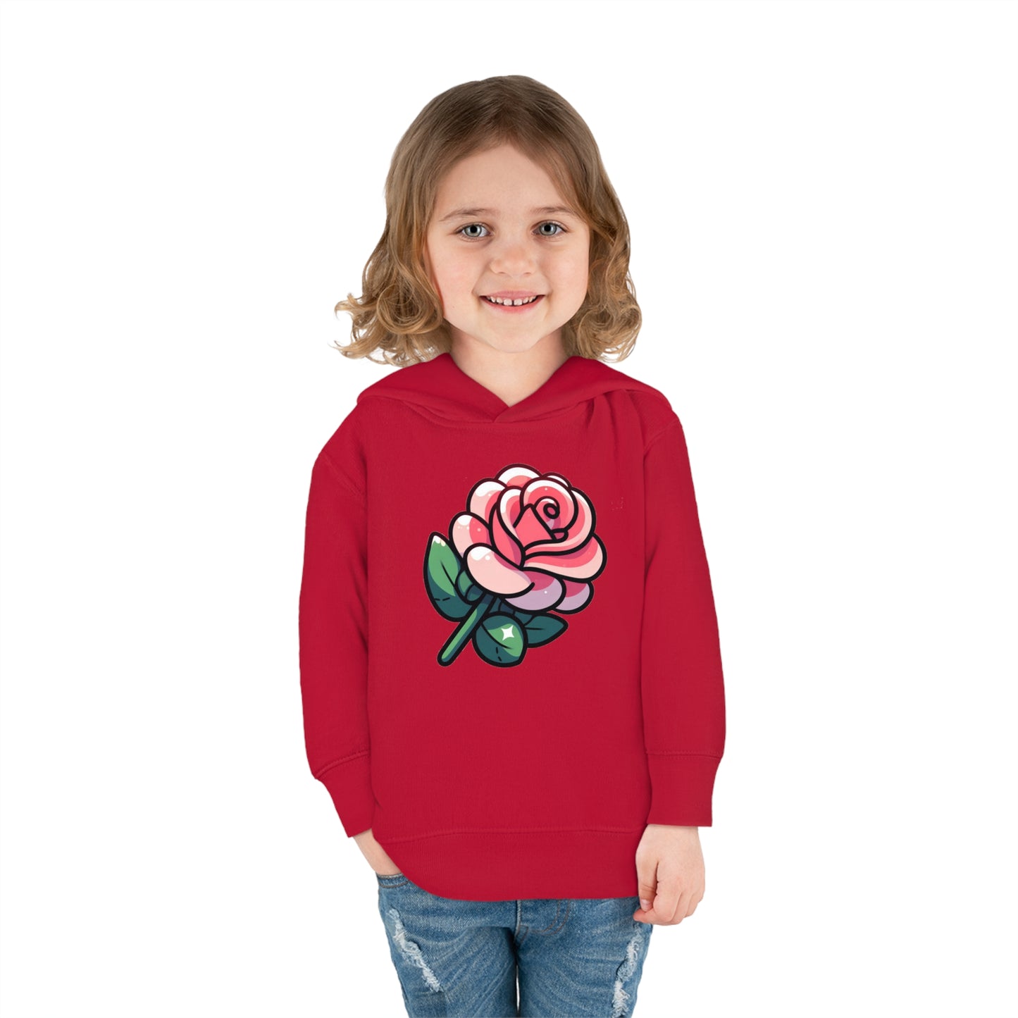 Kids' Cartoon Rose Print Hoodie, Comfortable Cotton & Polyester, Stylish Playtime Apparel, Ideal Gift for Toddlers