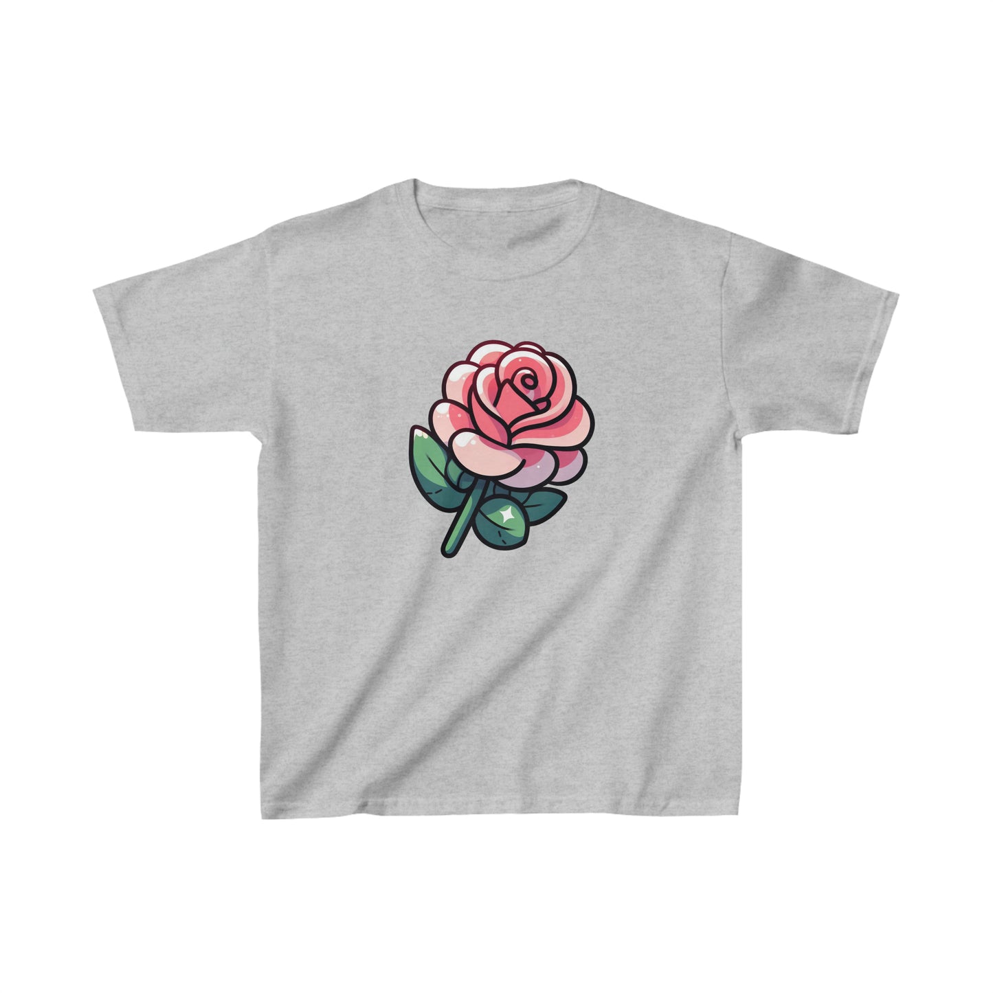 Cute Cartoon Rose Graphic Tee for Kids - 100% Cotton Comfort, Everyday Style, Fun Gift Idea