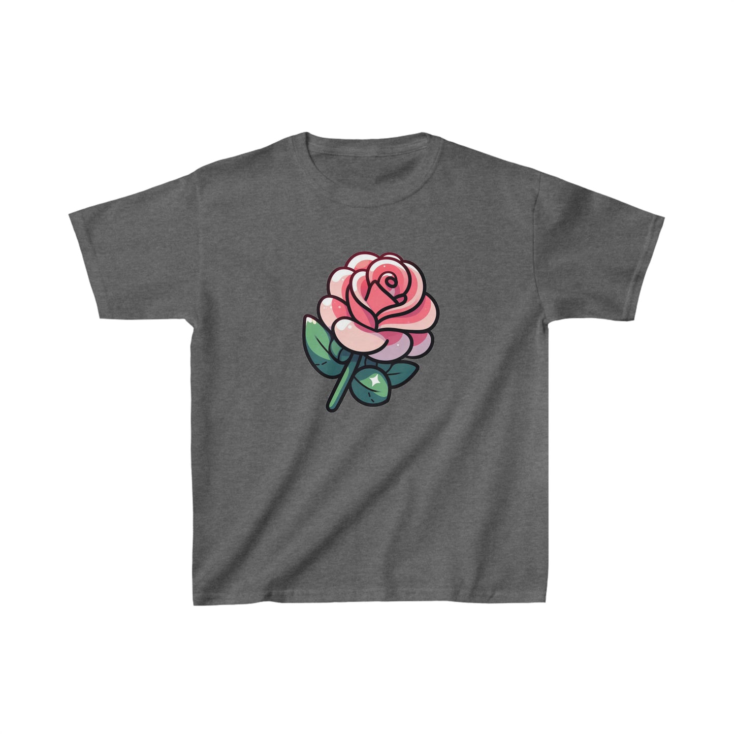 Cute Cartoon Rose Graphic Tee for Kids - 100% Cotton Comfort, Everyday Style, Fun Gift Idea