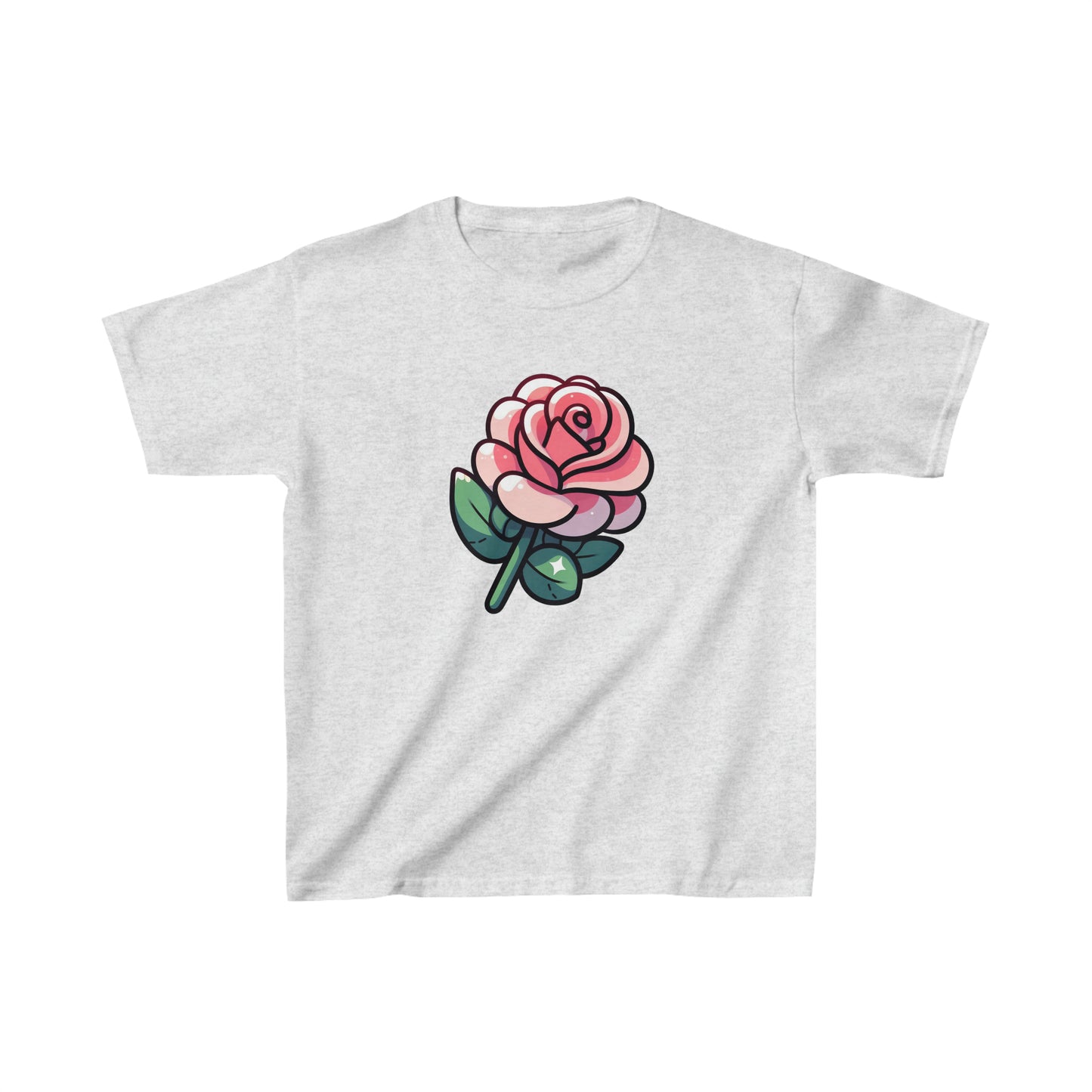 Cute Cartoon Rose Graphic Tee for Kids - 100% Cotton Comfort, Everyday Style, Fun Gift Idea