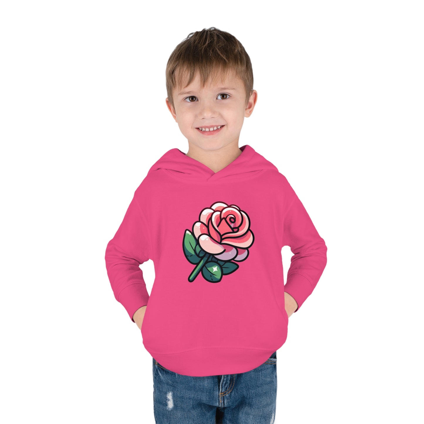 Kids' Cartoon Rose Print Hoodie, Comfortable Cotton & Polyester, Stylish Playtime Apparel, Ideal Gift for Toddlers