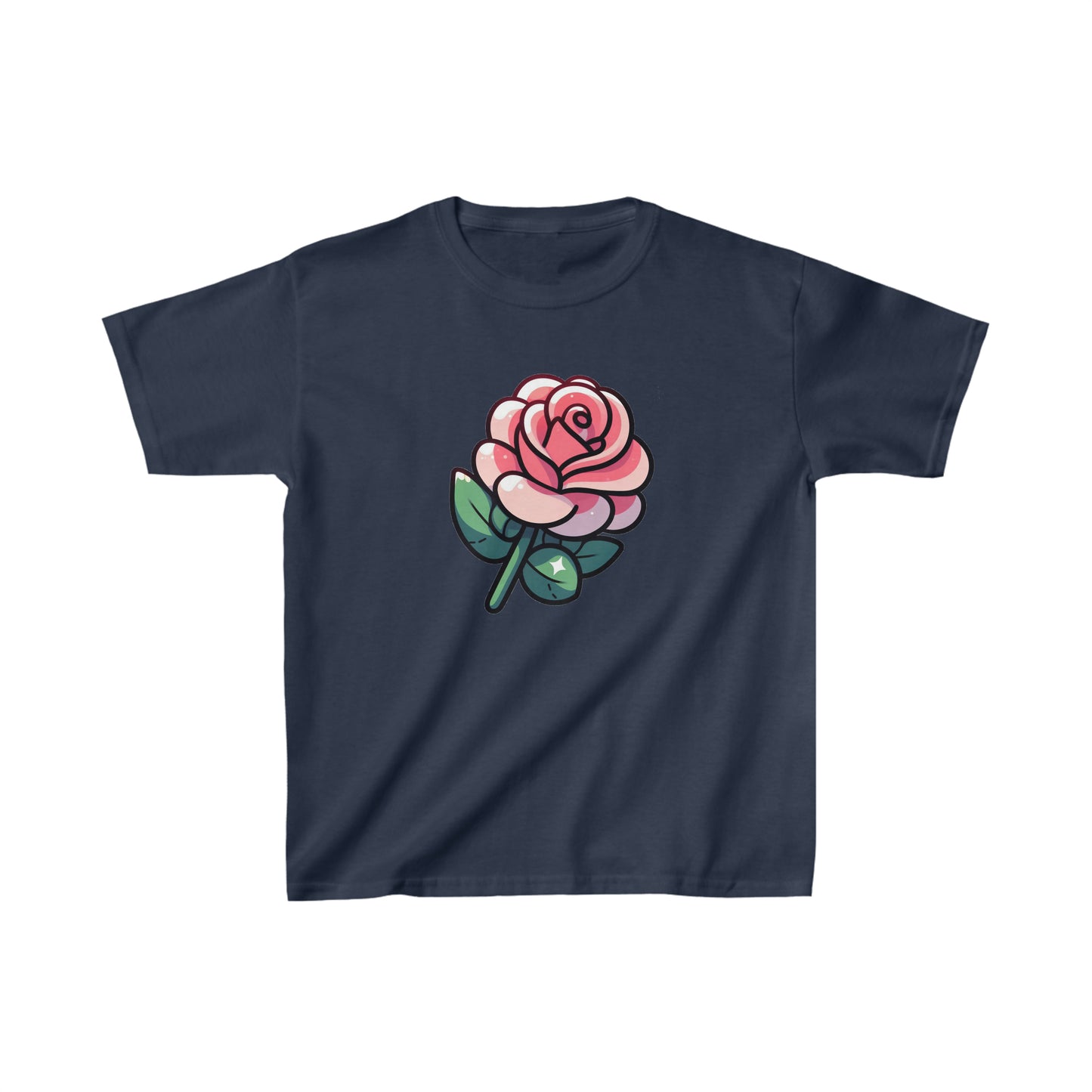 Cute Cartoon Rose Graphic Tee for Kids - 100% Cotton Comfort, Everyday Style, Fun Gift Idea