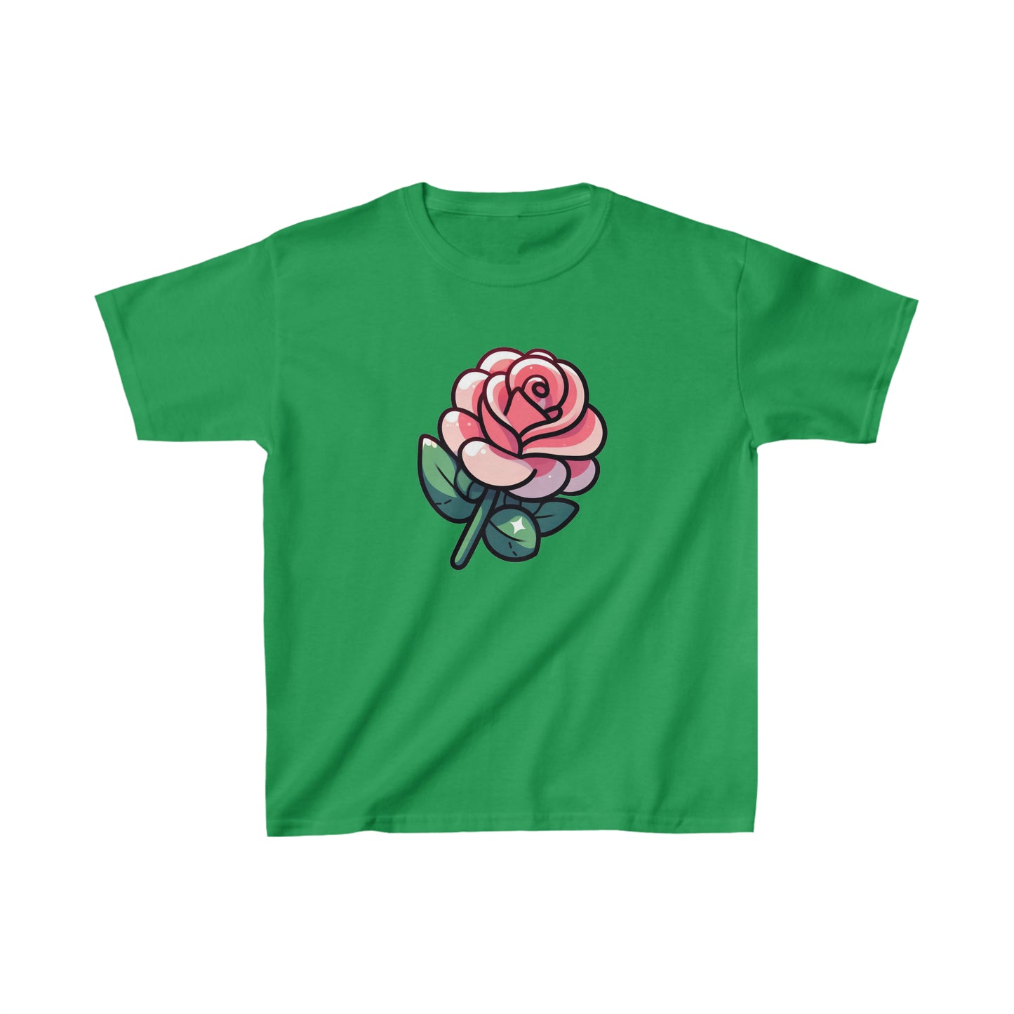 Cute Cartoon Rose Graphic Tee for Kids - 100% Cotton Comfort, Everyday Style, Fun Gift Idea