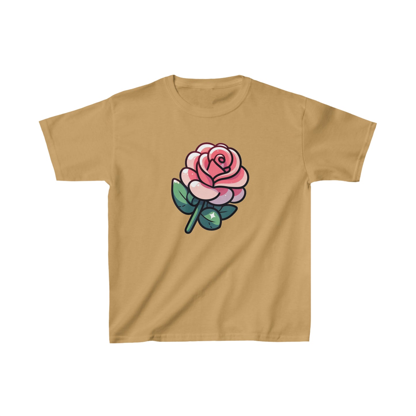 Cute Cartoon Rose Graphic Tee for Kids - 100% Cotton Comfort, Everyday Style, Fun Gift Idea