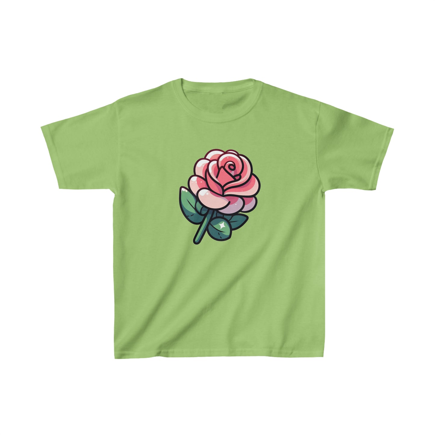 Cute Cartoon Rose Graphic Tee for Kids - 100% Cotton Comfort, Everyday Style, Fun Gift Idea