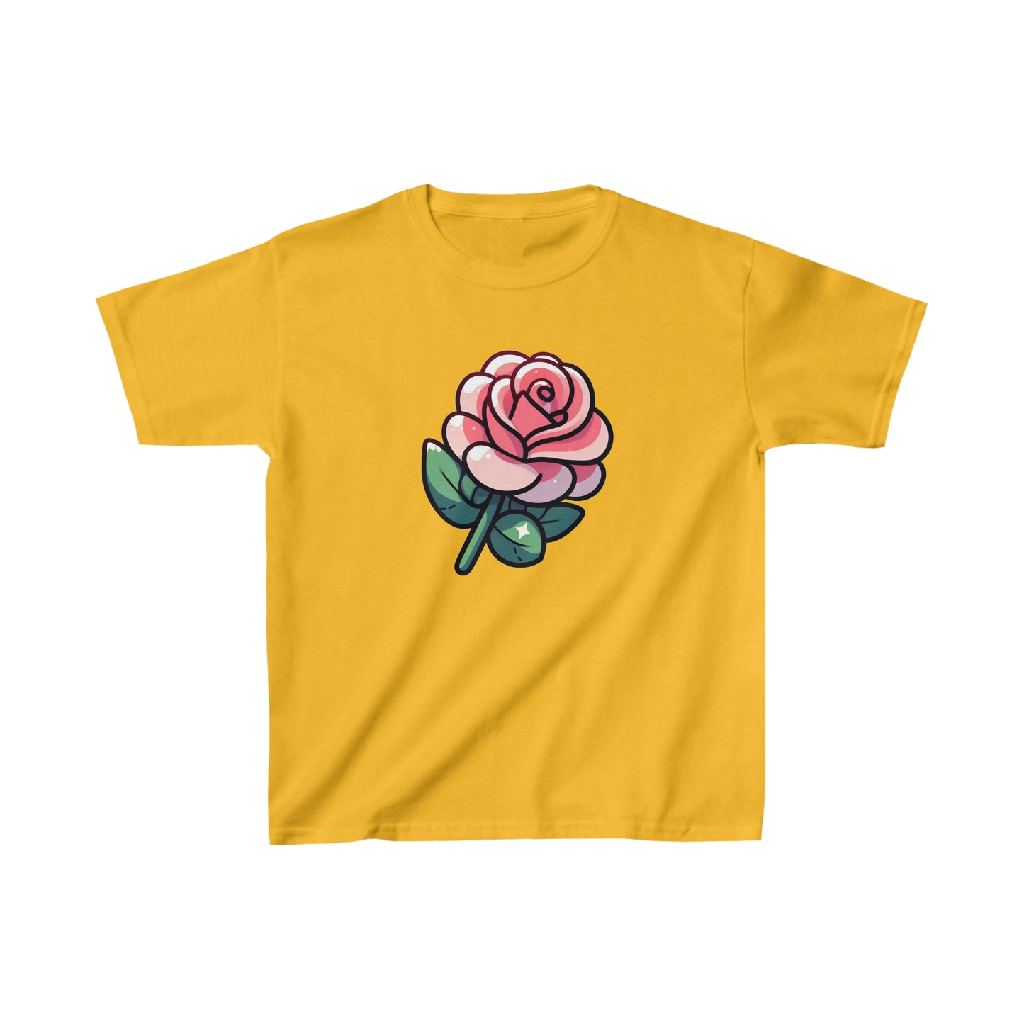 Cute Cartoon Rose Graphic Tee for Kids - 100% Cotton Comfort, Everyday Style, Fun Gift Idea