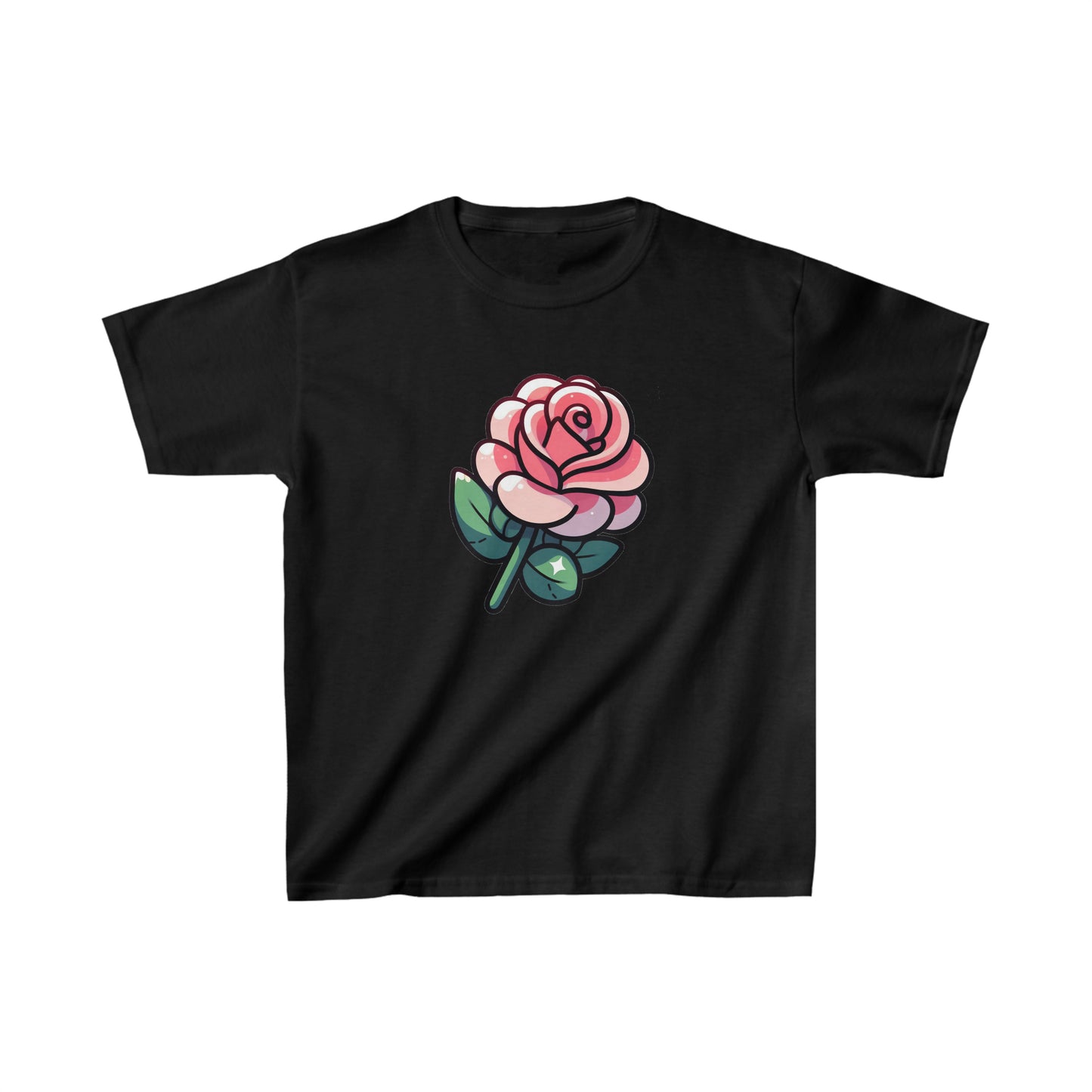 Cute Cartoon Rose Graphic Tee for Kids - 100% Cotton Comfort, Everyday Style, Fun Gift Idea