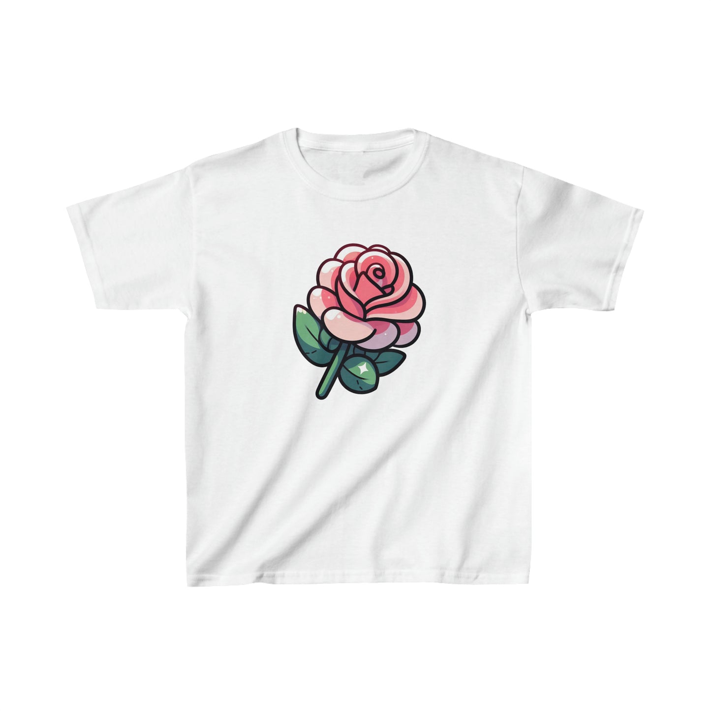 Cute Cartoon Rose Graphic Tee for Kids - 100% Cotton Comfort, Everyday Style, Fun Gift Idea