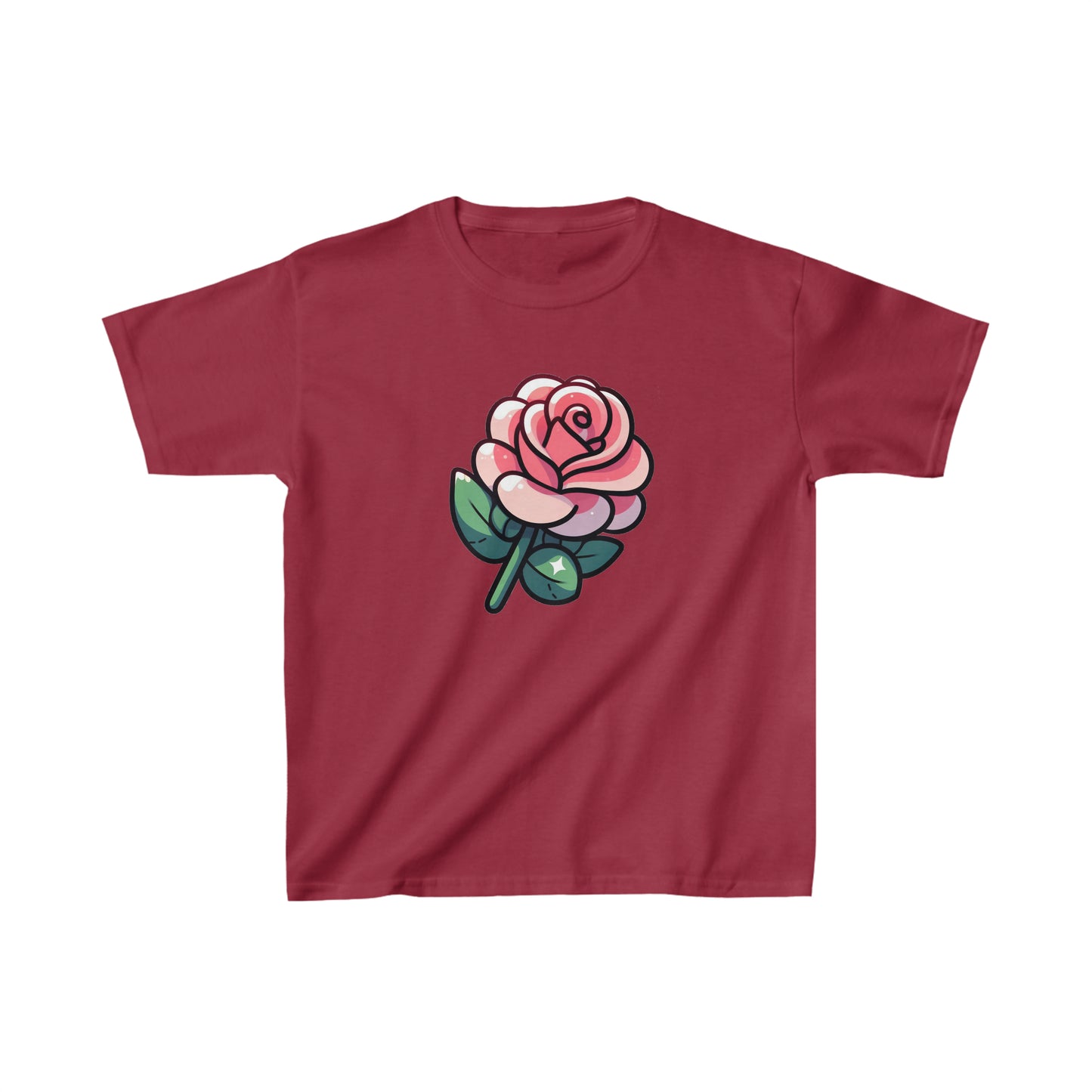 Cute Cartoon Rose Graphic Tee for Kids - 100% Cotton Comfort, Everyday Style, Fun Gift Idea