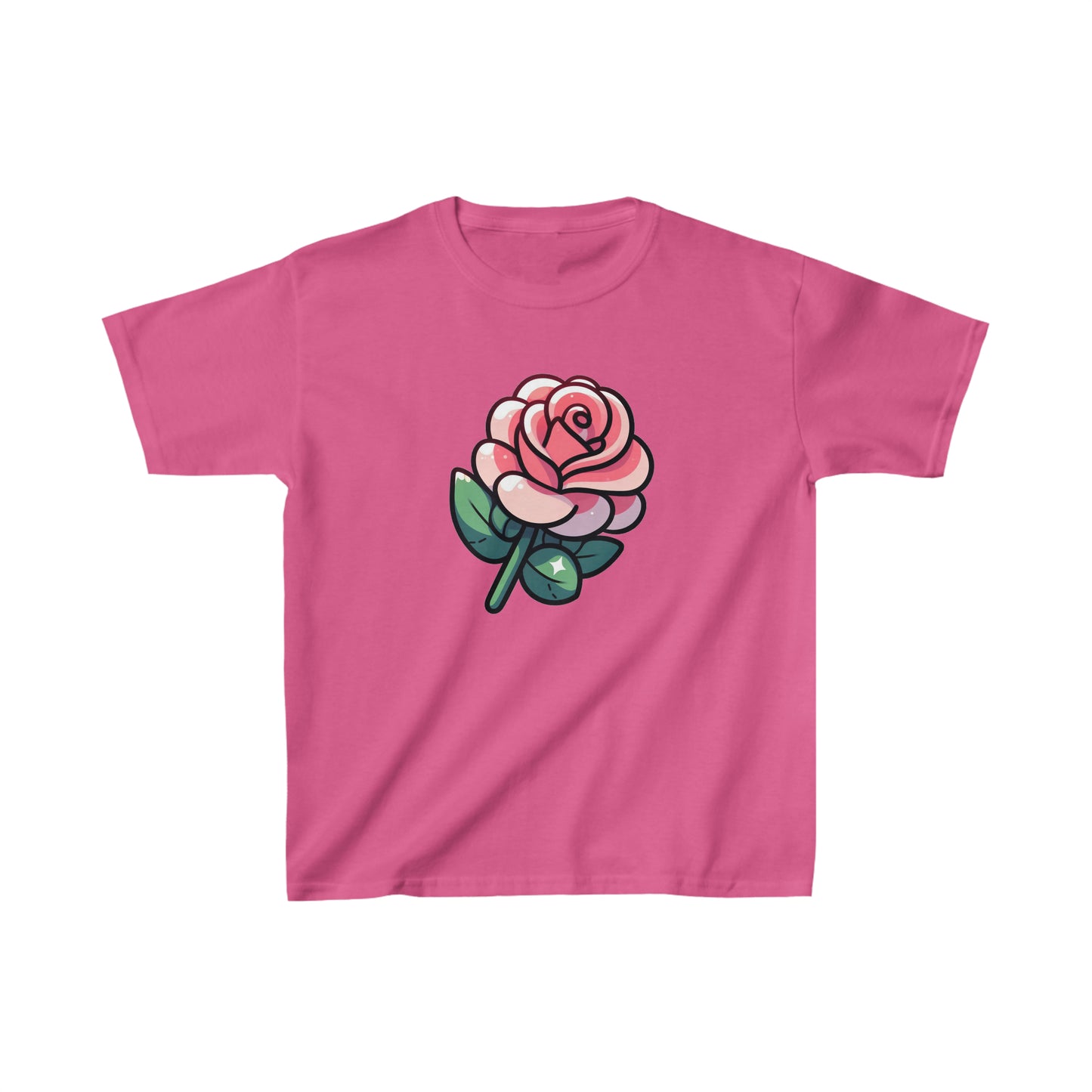 Cute Cartoon Rose Graphic Tee for Kids - 100% Cotton Comfort, Everyday Style, Fun Gift Idea