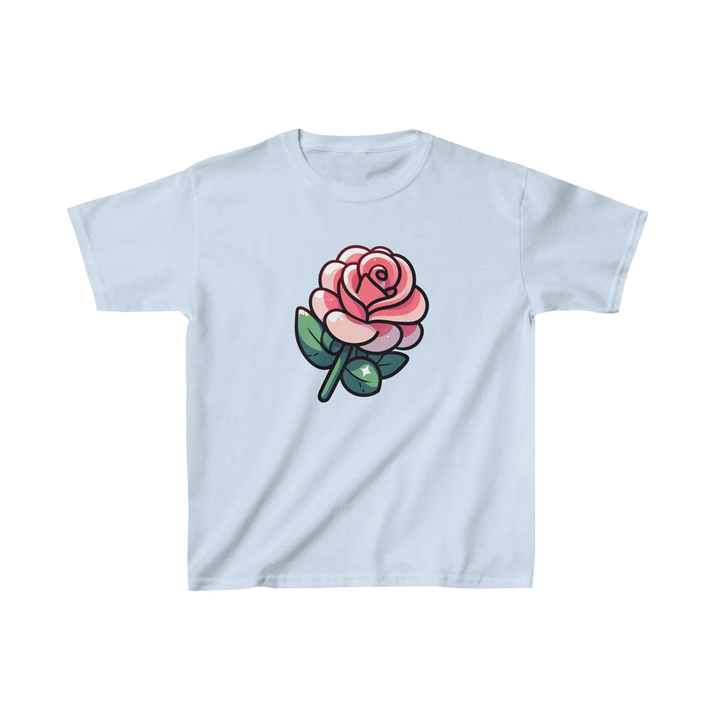 Cute Cartoon Rose Graphic Tee for Kids - 100% Cotton Comfort, Everyday Style, Fun Gift Idea