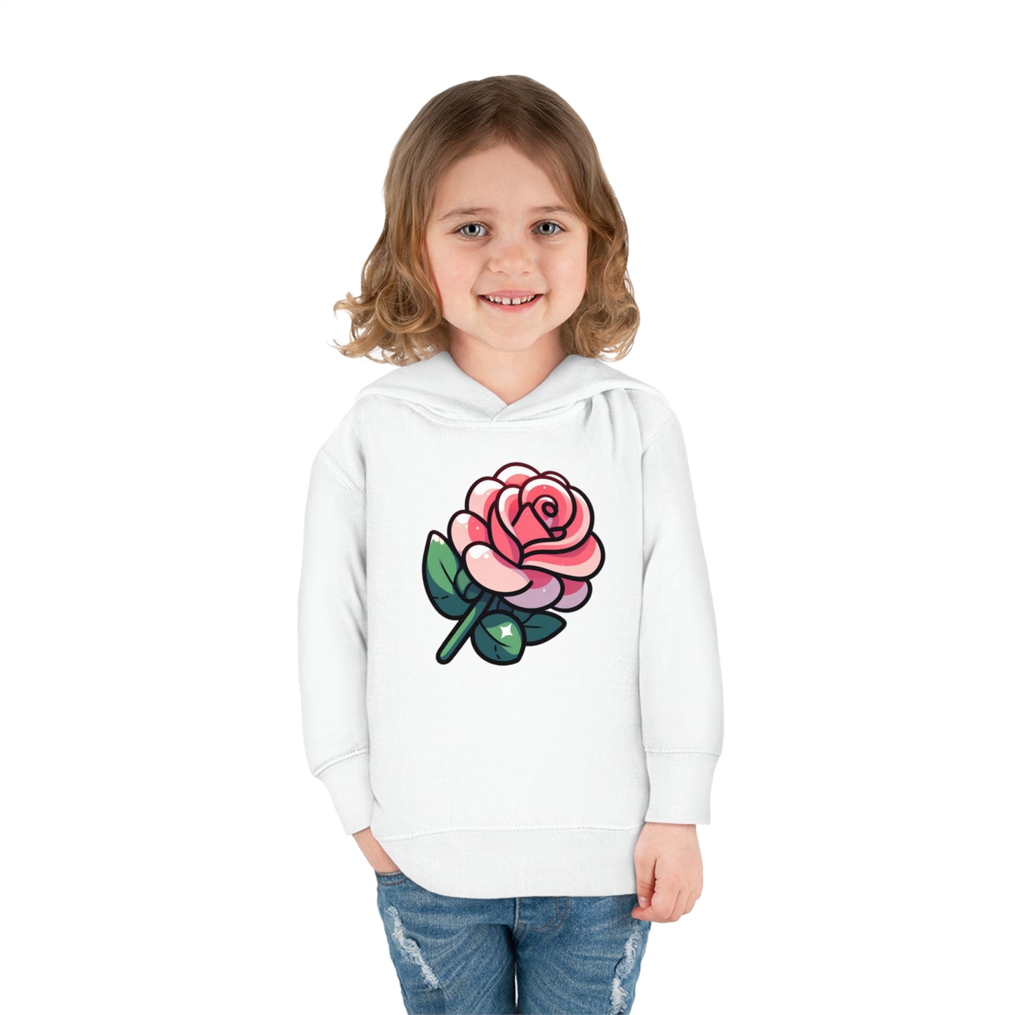 Kids' Cartoon Rose Print Hoodie, Comfortable Cotton & Polyester, Stylish Playtime Apparel, Ideal Gift for Toddlers