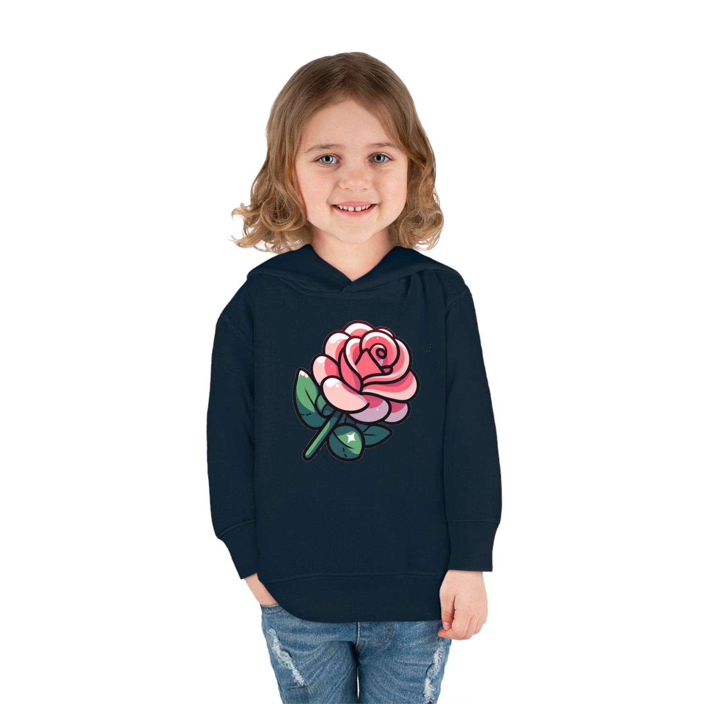 Kids' Cartoon Rose Print Hoodie, Comfortable Cotton & Polyester, Stylish Playtime Apparel, Ideal Gift for Toddlers