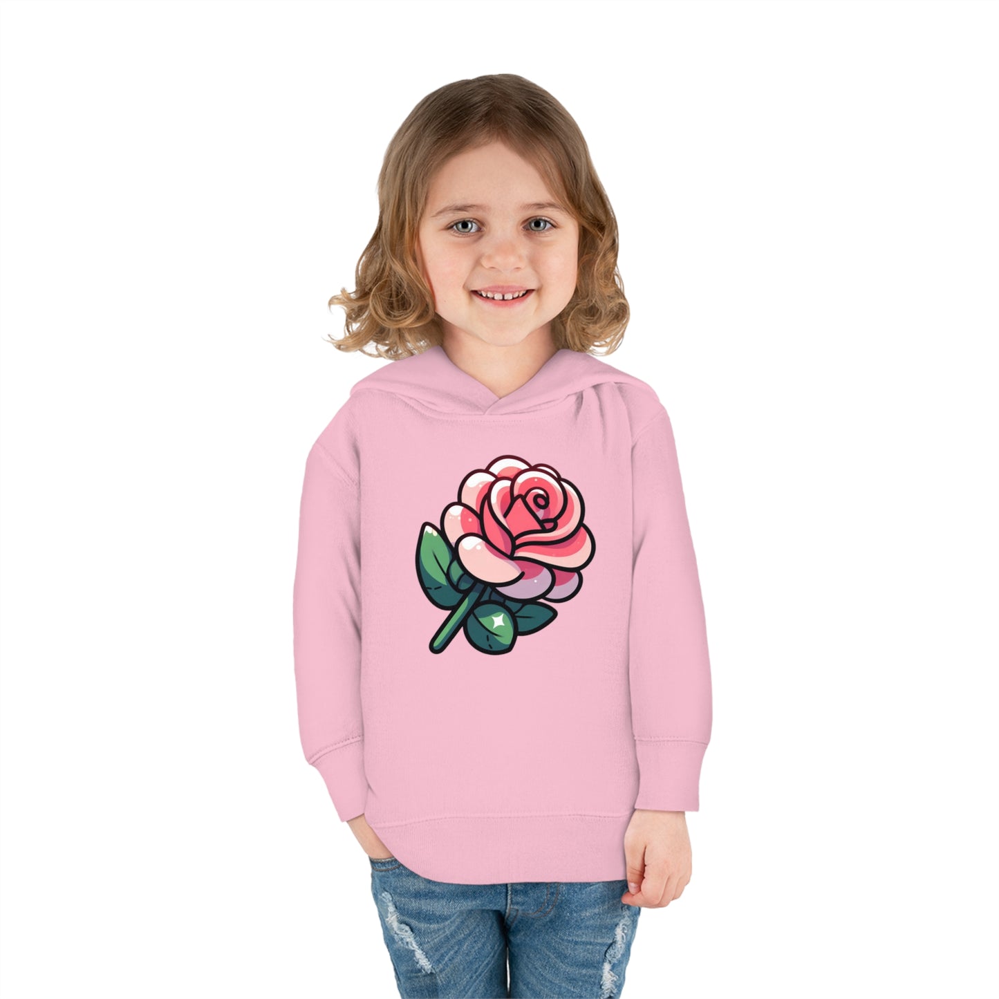 Kids' Cartoon Rose Print Hoodie, Comfortable Cotton & Polyester, Stylish Playtime Apparel, Ideal Gift for Toddlers