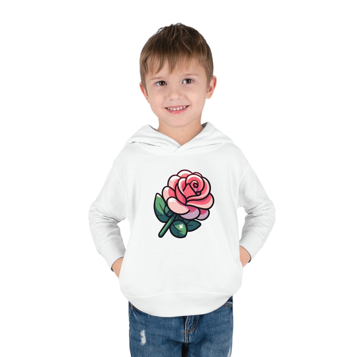 Kids' Cartoon Rose Print Hoodie, Comfortable Cotton & Polyester, Stylish Playtime Apparel, Ideal Gift for Toddlers