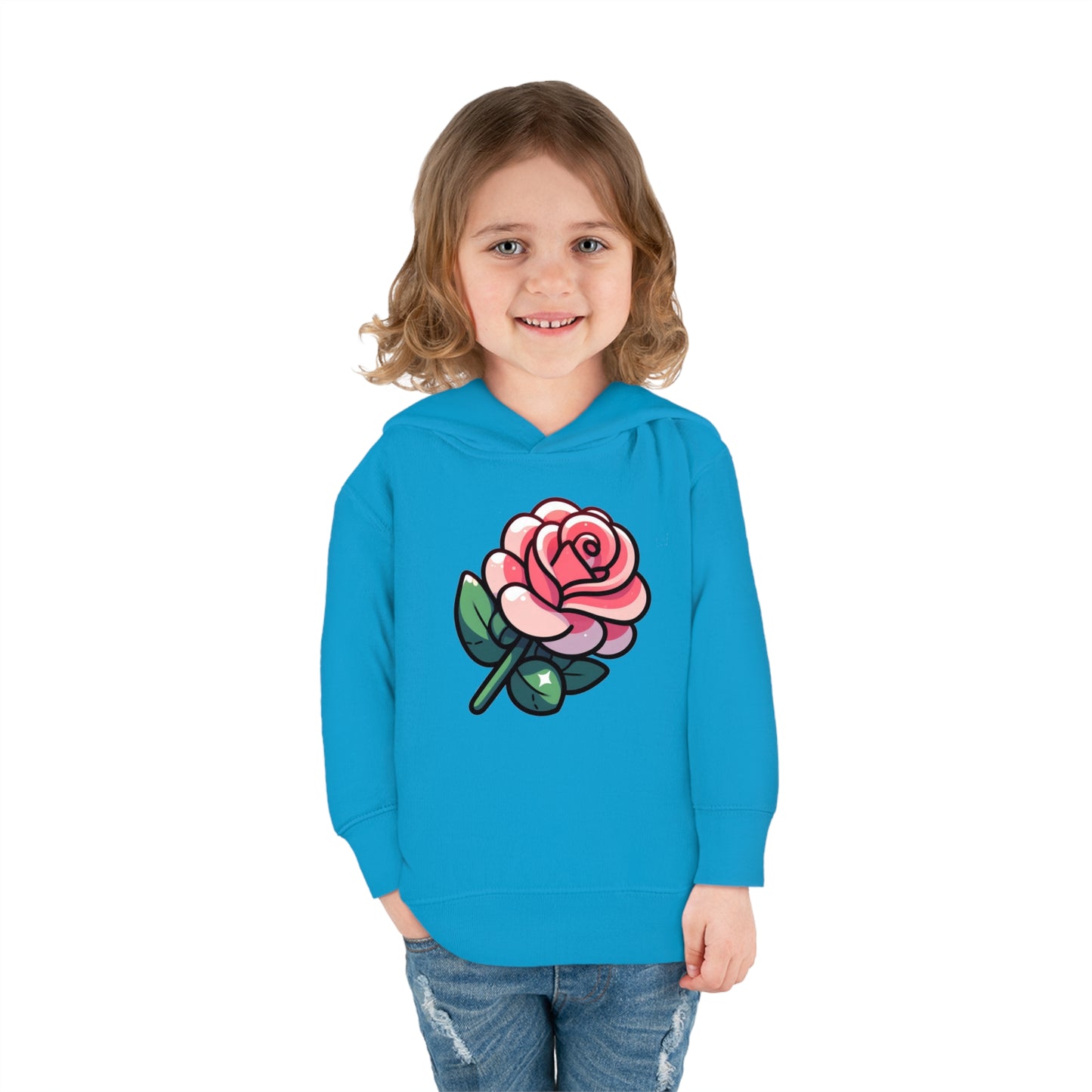 Kids' Cartoon Rose Print Hoodie, Comfortable Cotton & Polyester, Stylish Playtime Apparel, Ideal Gift for Toddlers