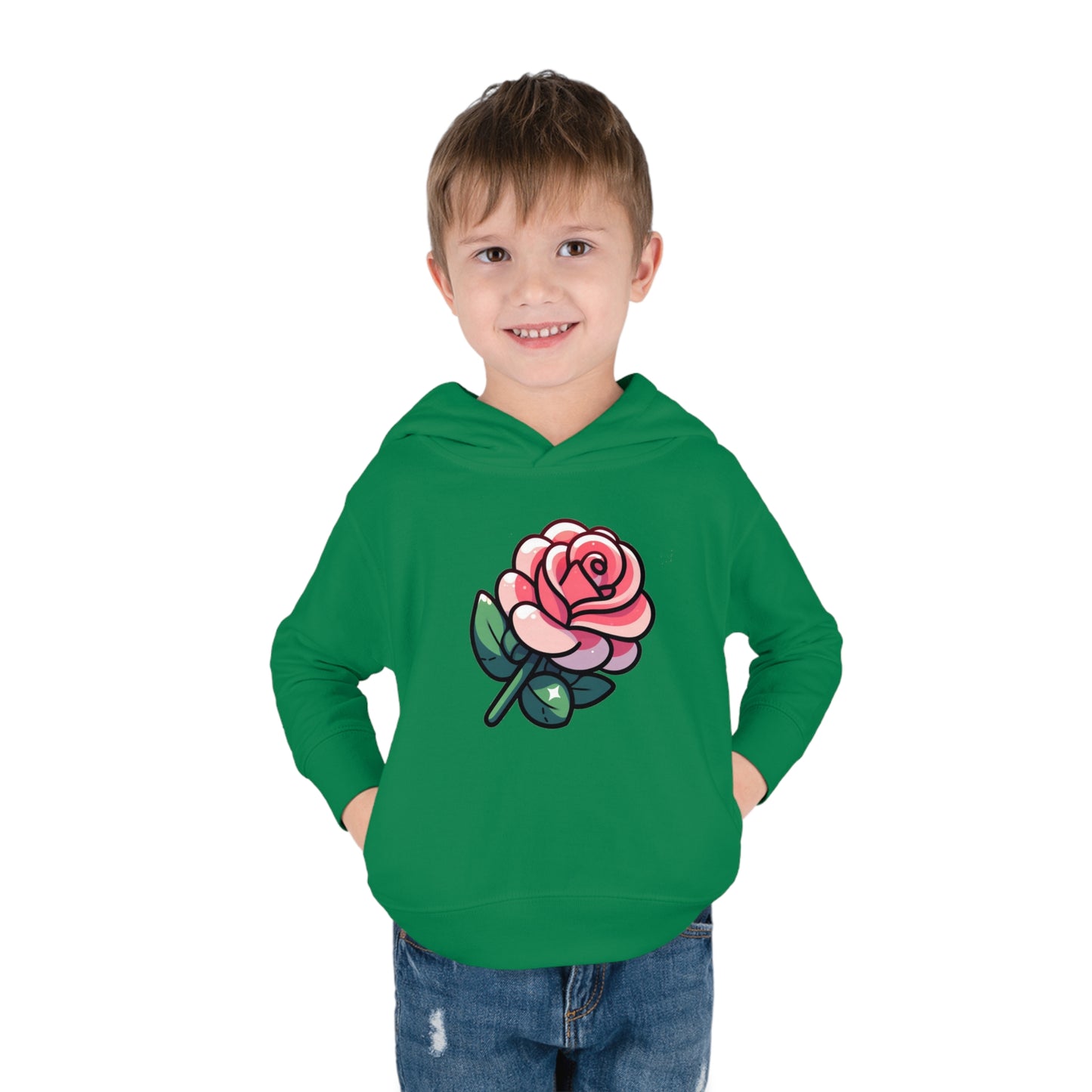 Kids' Cartoon Rose Print Hoodie, Comfortable Cotton & Polyester, Stylish Playtime Apparel, Ideal Gift for Toddlers