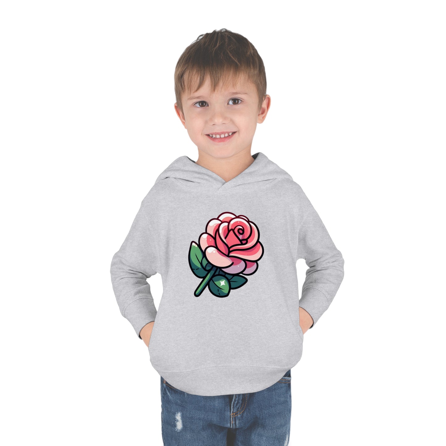 Kids' Cartoon Rose Print Hoodie, Comfortable Cotton & Polyester, Stylish Playtime Apparel, Ideal Gift for Toddlers