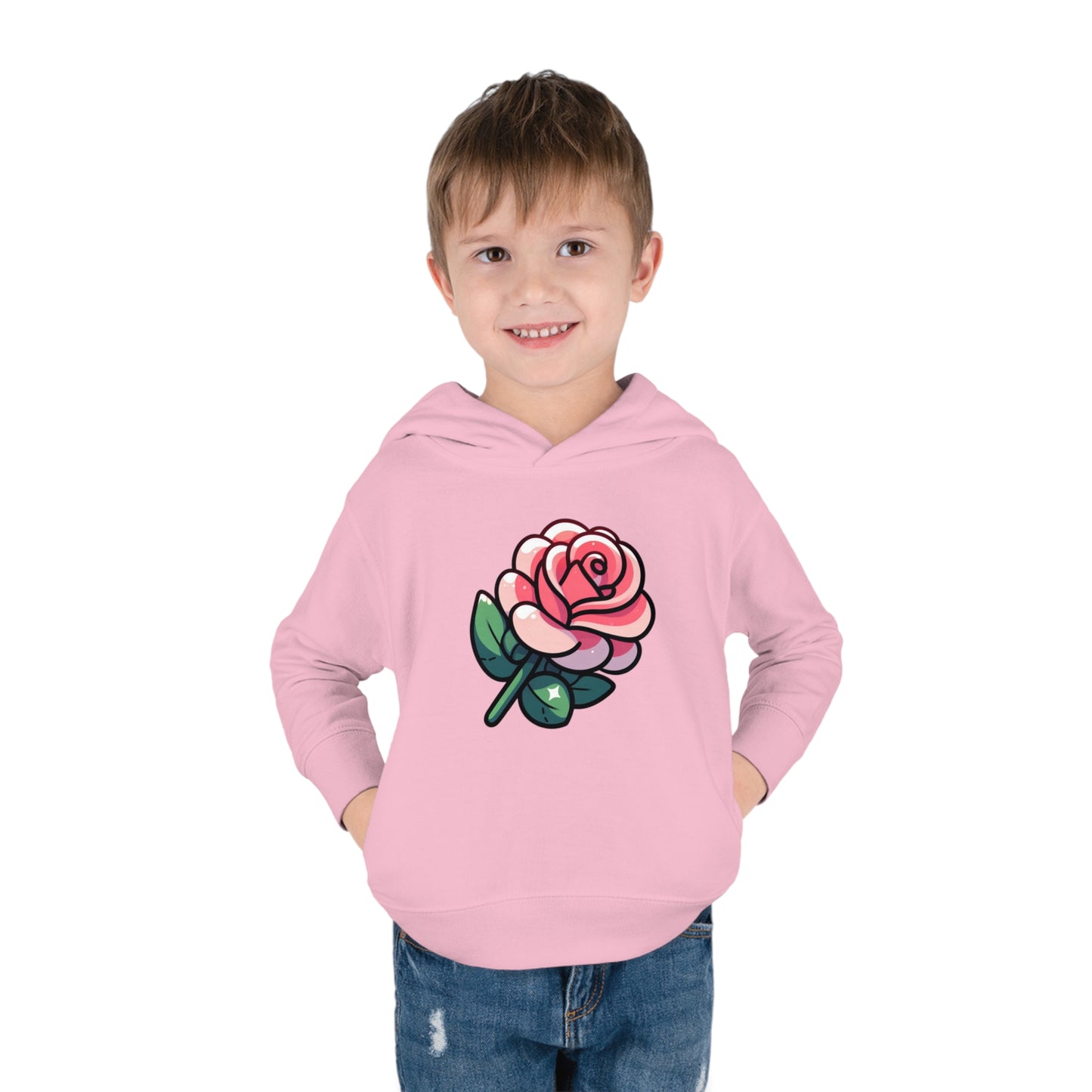 Kids' Cartoon Rose Print Hoodie, Comfortable Cotton & Polyester, Stylish Playtime Apparel, Ideal Gift for Toddlers