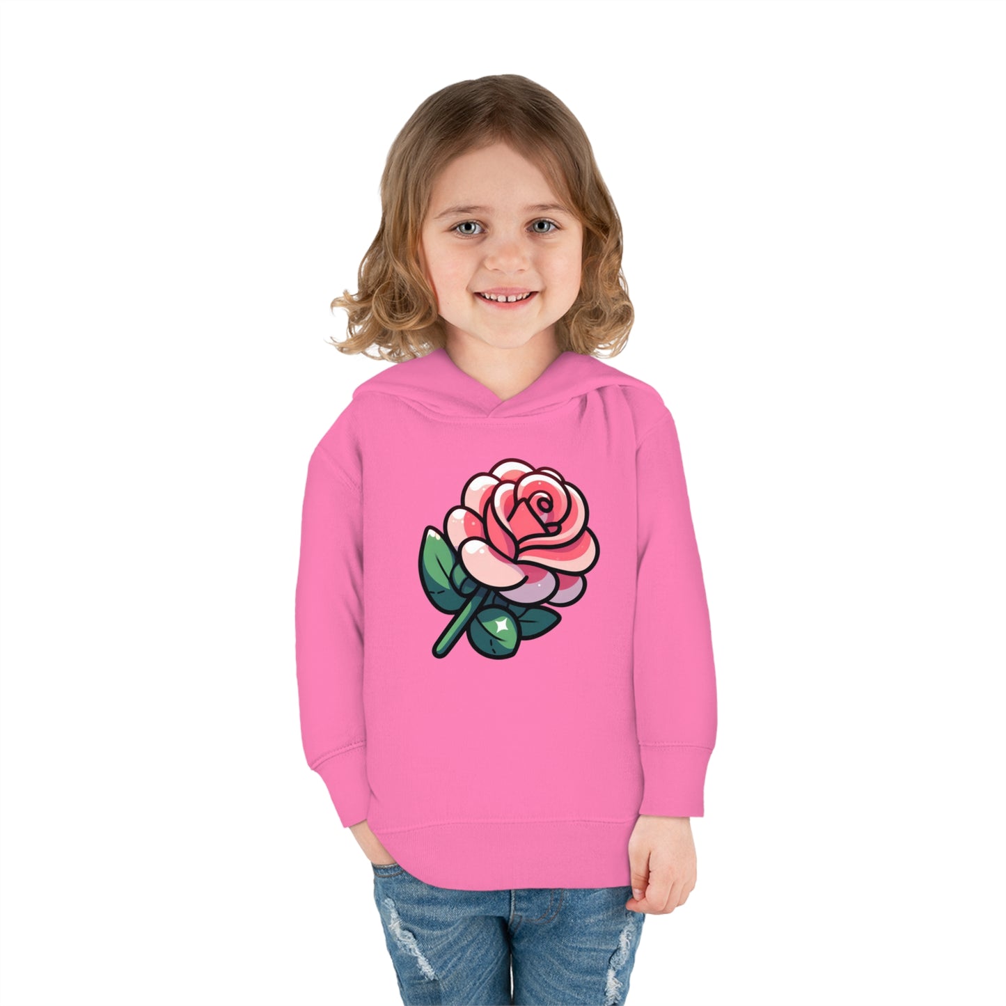 Kids' Cartoon Rose Print Hoodie, Comfortable Cotton & Polyester, Stylish Playtime Apparel, Ideal Gift for Toddlers