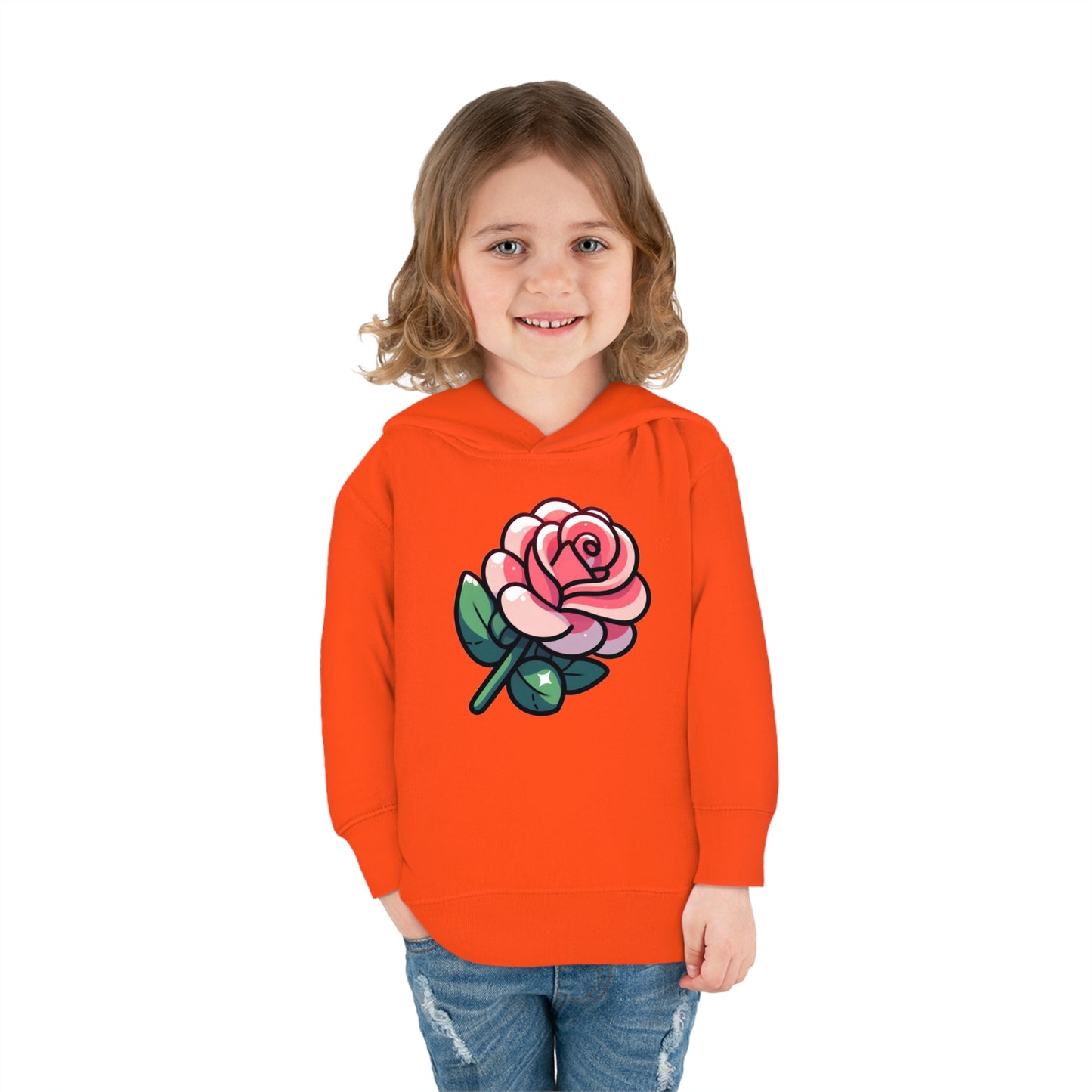 Kids' Cartoon Rose Print Hoodie, Comfortable Cotton & Polyester, Stylish Playtime Apparel, Ideal Gift for Toddlers