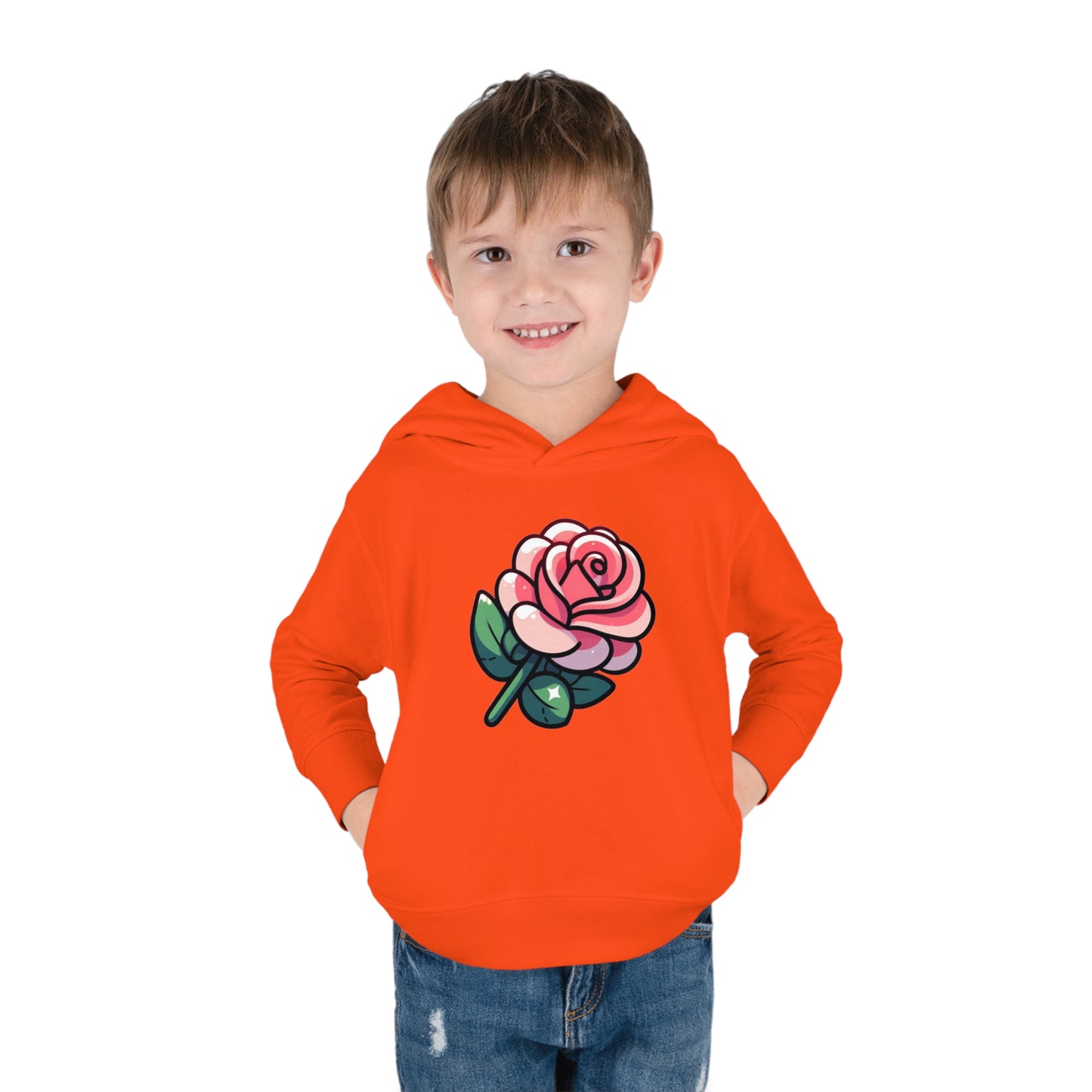 Kids' Cartoon Rose Print Hoodie, Comfortable Cotton & Polyester, Stylish Playtime Apparel, Ideal Gift for Toddlers