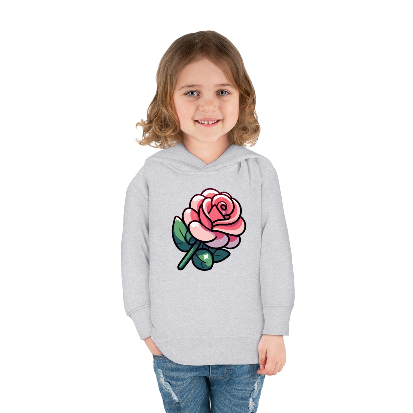 Kids' Cartoon Rose Print Hoodie, Comfortable Cotton & Polyester, Stylish Playtime Apparel, Ideal Gift for Toddlers