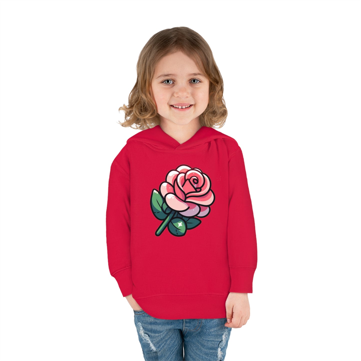 Kids' Cartoon Rose Print Hoodie, Comfortable Cotton & Polyester, Stylish Playtime Apparel, Ideal Gift for Toddlers