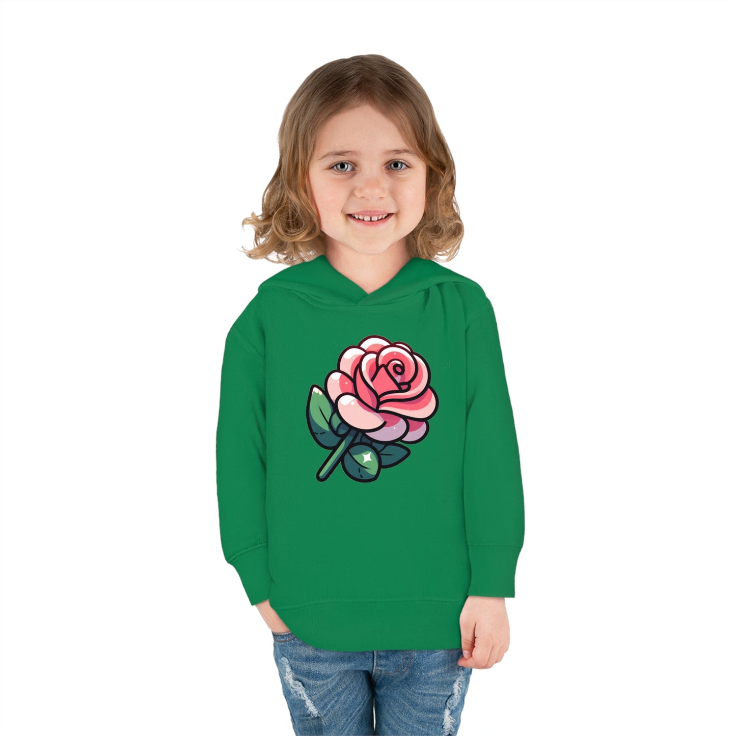 Kids' Cartoon Rose Print Hoodie, Comfortable Cotton & Polyester, Stylish Playtime Apparel, Ideal Gift for Toddlers