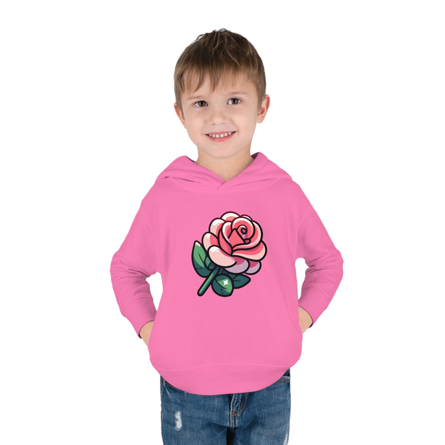 Kids' Cartoon Rose Print Hoodie, Comfortable Cotton & Polyester, Stylish Playtime Apparel, Ideal Gift for Toddlers