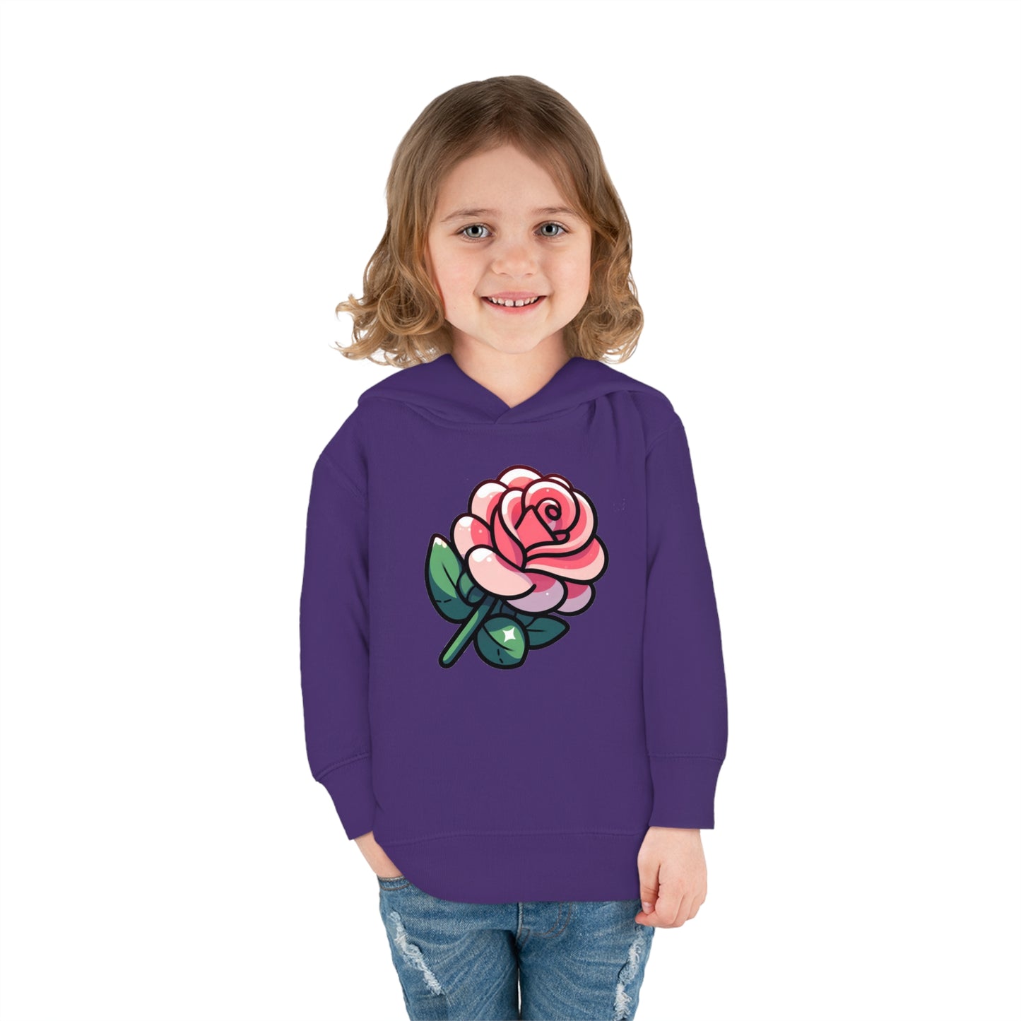 Kids' Cartoon Rose Print Hoodie, Comfortable Cotton & Polyester, Stylish Playtime Apparel, Ideal Gift for Toddlers