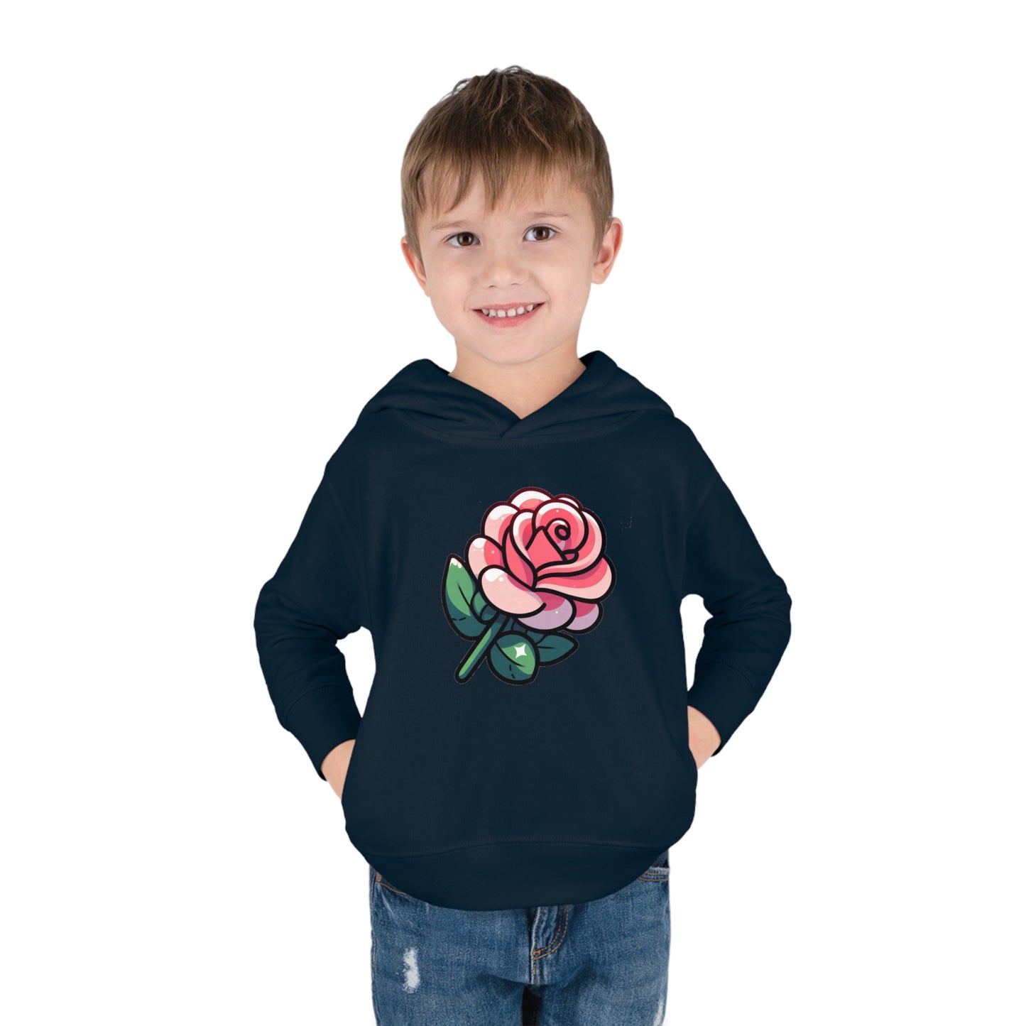 Kids' Cartoon Rose Print Hoodie, Comfortable Cotton & Polyester, Stylish Playtime Apparel, Ideal Gift for Toddlers