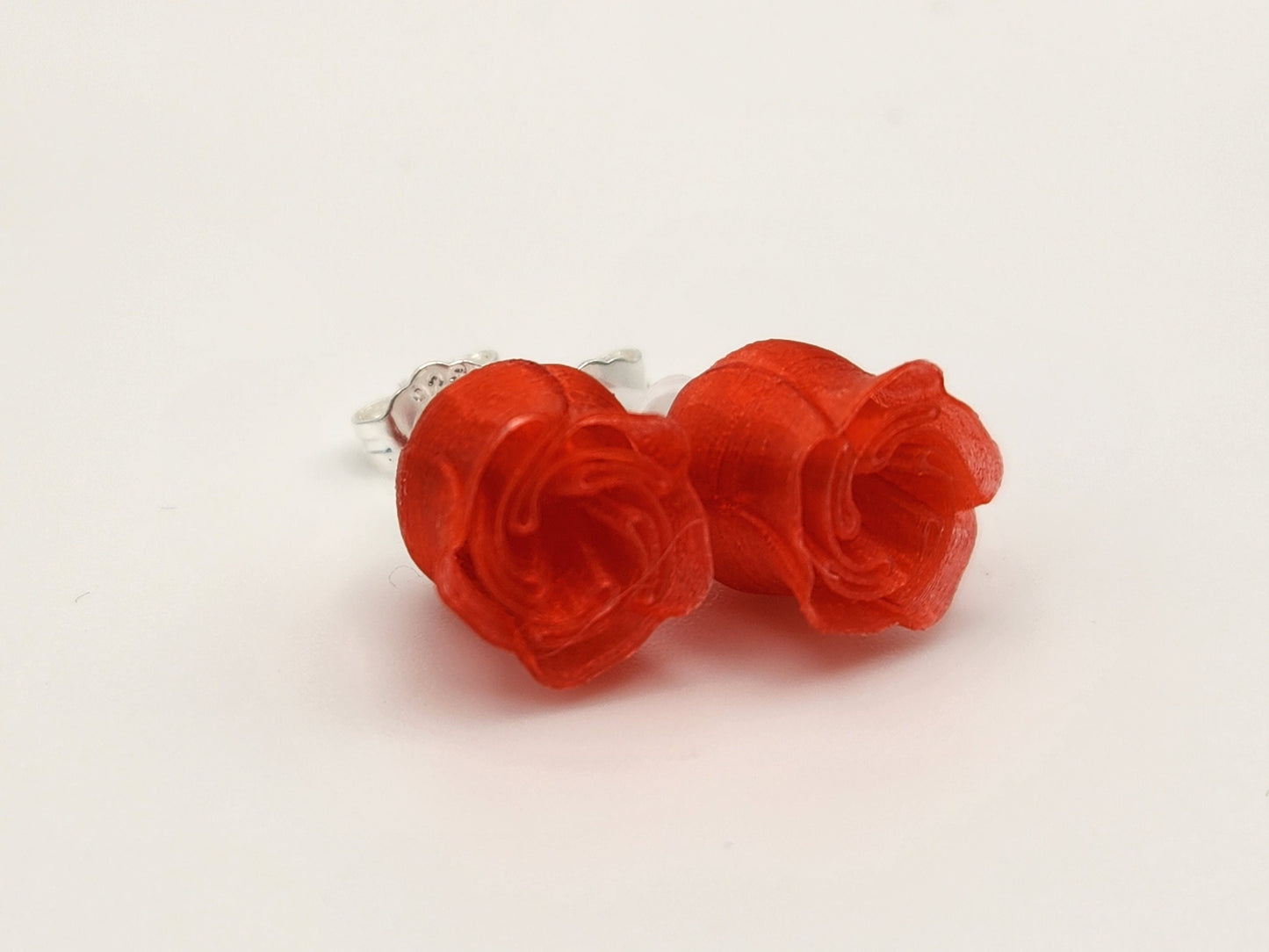 Miniature Rose Earrings - Sterling Silver Studs in Red & Blue with Vase Display, Perfect Valentine's Day Gift for Her