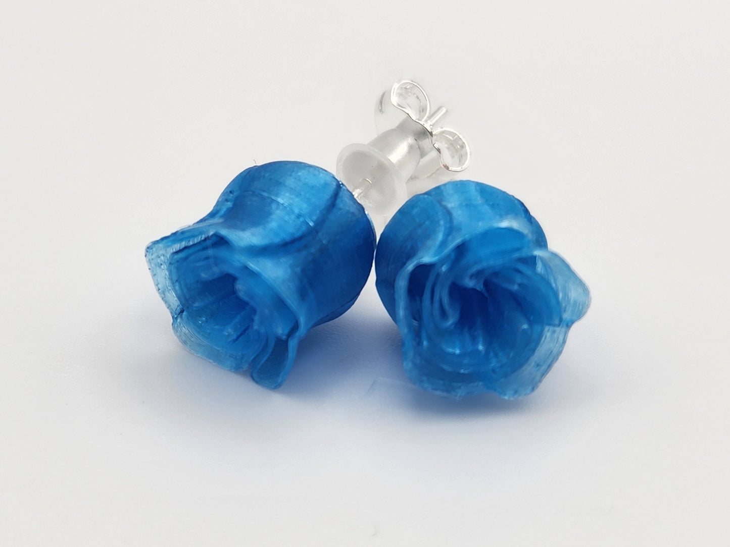 Miniature Rose Earrings - Sterling Silver Studs in Red & Blue with Vase Display, Perfect Valentine's Day Gift for Her