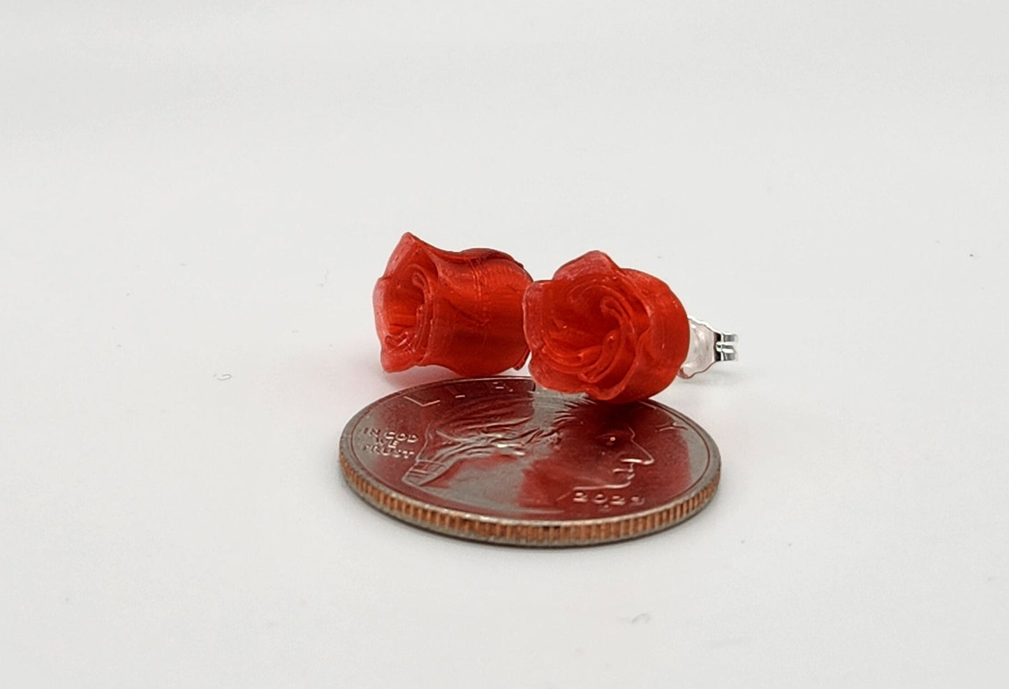 Miniature Rose Earrings - Sterling Silver Studs in Red & Blue with Vase Display, Perfect Valentine's Day Gift for Her