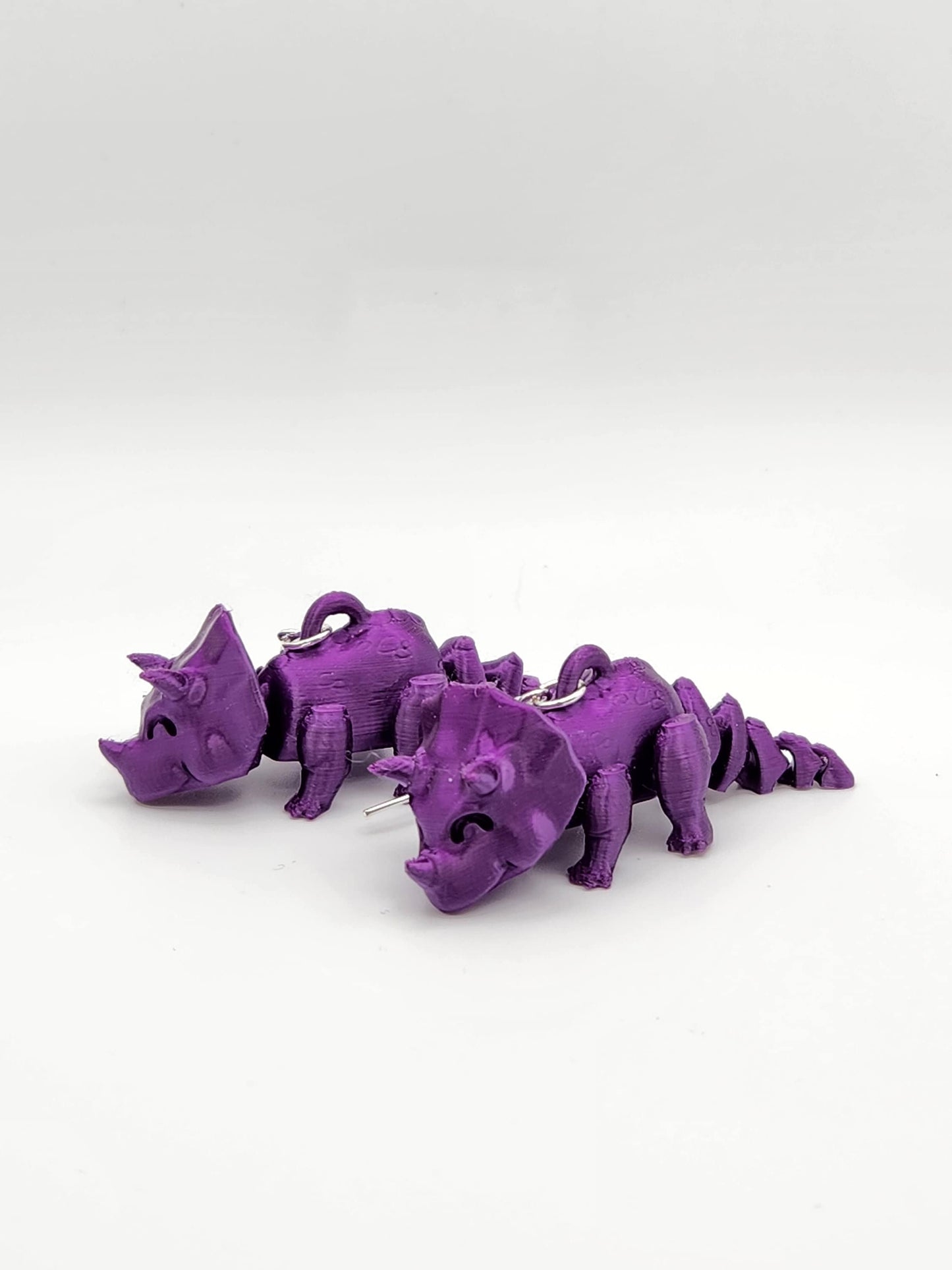 Purple Triceratops "Cera" Stud Earrings - 3D Printed Sterling Silver Hooks, Dinosaur Lover Gift Idea